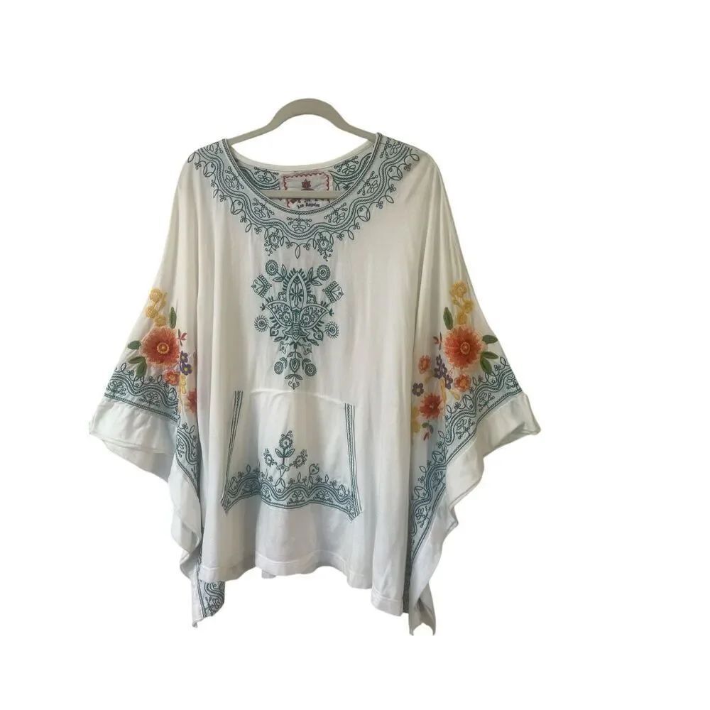 Johnny Was embroidered top with batwing sleeve OSFM